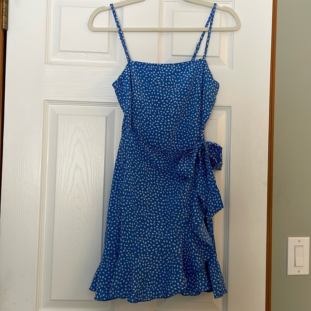 Blue dotted midi dress